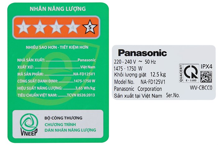 Máy giặt Panasonic Lồng đứng Inverter 12.5 Kg NA-FD125V1BV